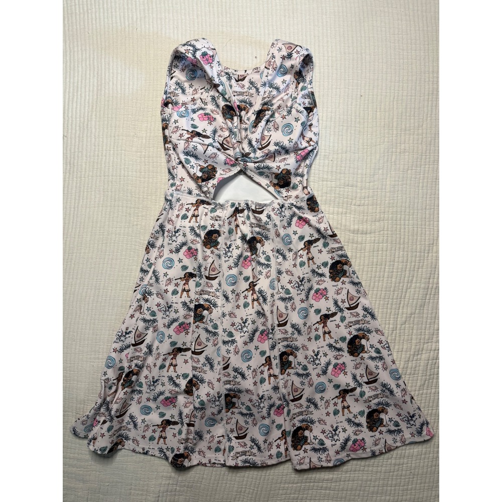 The Magic Box Womens White Moana Maui Print Twist Back Cutout Skater Dress S/M